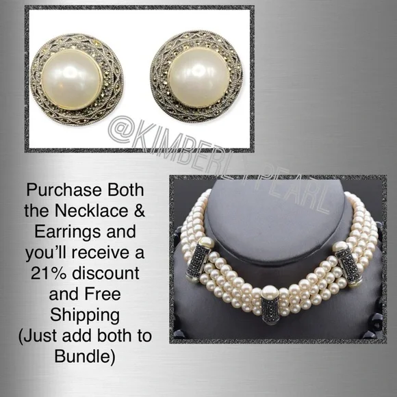 Judith Jack Sterling w/Marcasite and Faux Pearl Earrings - Picture 8 of 11